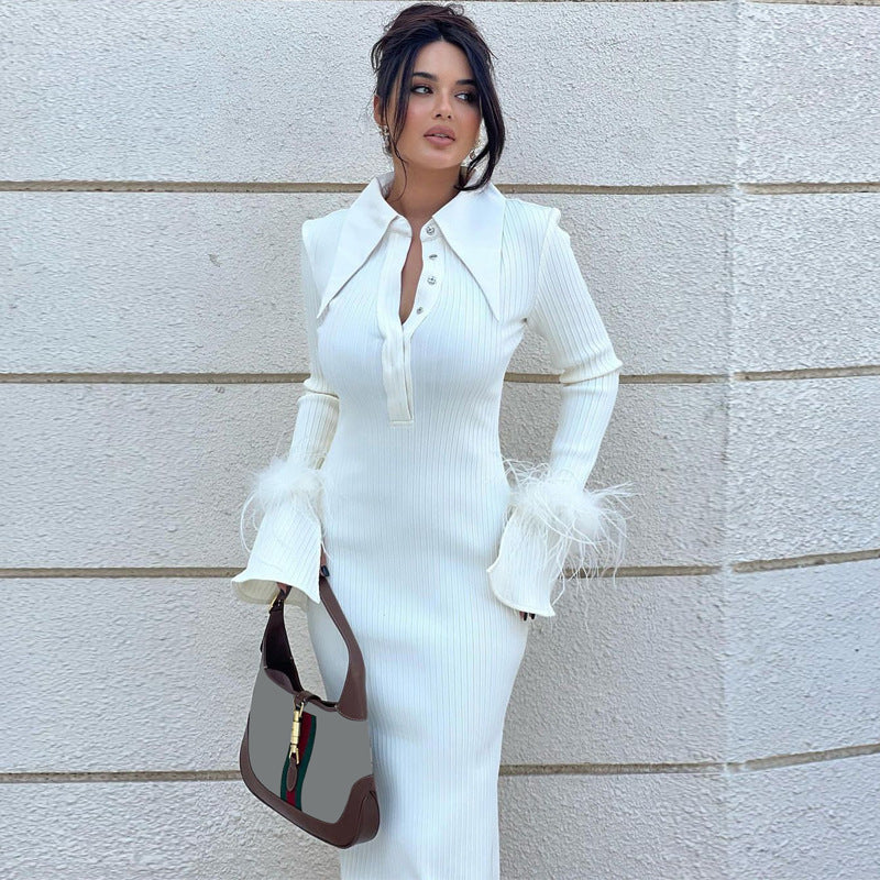 Elegantes Damenkleid mit Polokragen – Langer, figurbetonter Stil